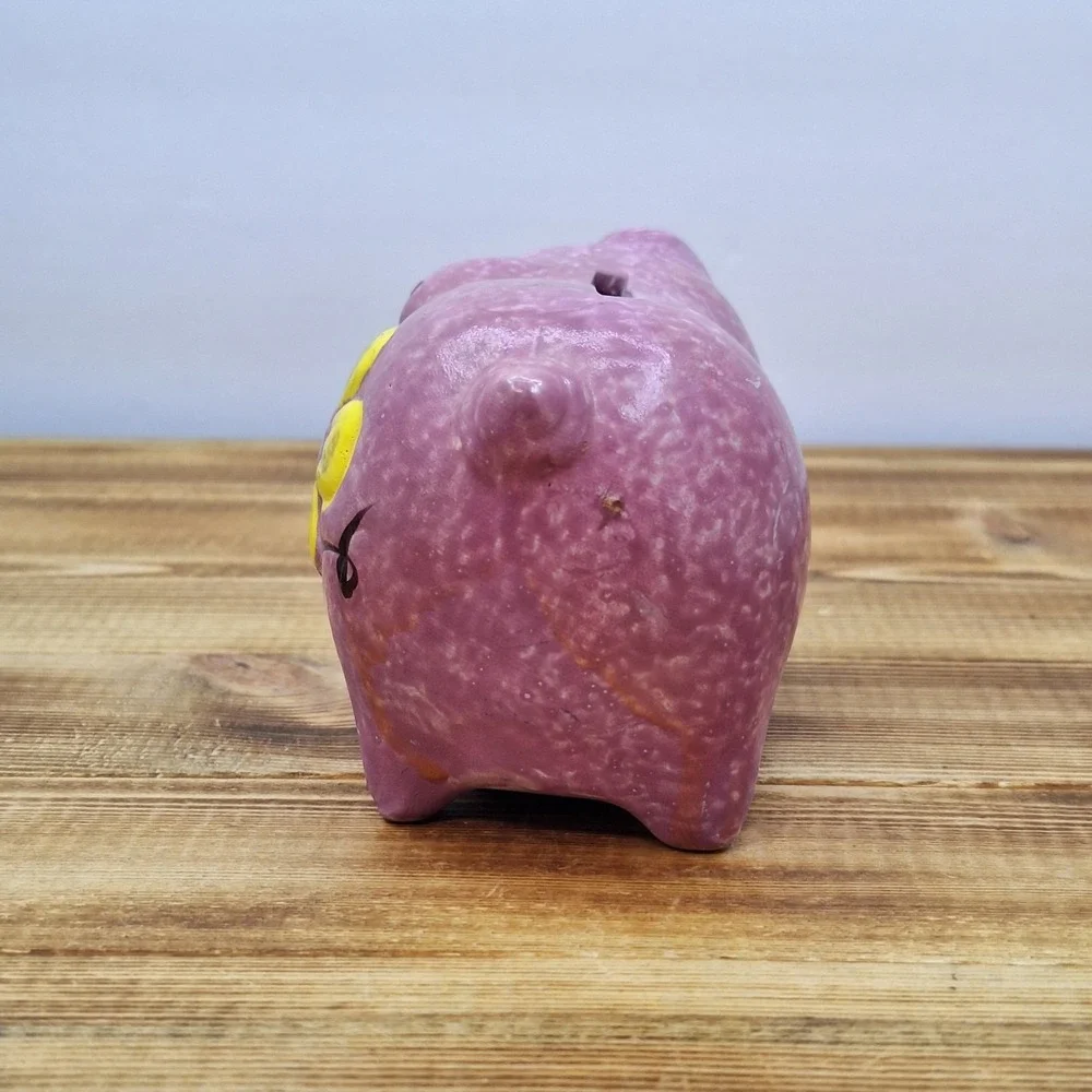 Vintage‎ Lightweight Retro Piggy Bank - Pink With Yellow Flower